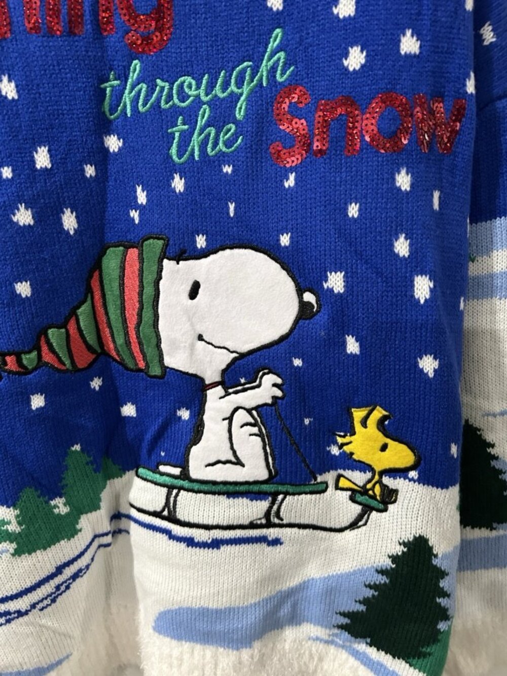 PEANUTS Snoopy & Woodstock "Dashing Through The Snow" X-Mas Sweater Sz 1X Womens